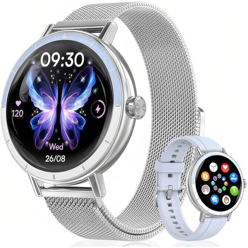 Montre Connectée Femme Avec Appel, 1.27"" Hd Smartwatch Ip68 Avec Fonction Féminine/120+ Modes Sport/Fréquence/Cardiaque/Spo2/Calories/Podomètre/Sommeil, Montre De Fitness Android Ios, Bleu