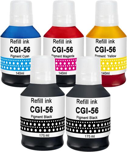Bouteilles d'Encre compatibles GI-56 (2 Noires,1 Cyan, 1 Magenta,1 Jaune) pour Canon MAXIFY GX7050, GX6050, GX5050, GX4050, GX3050