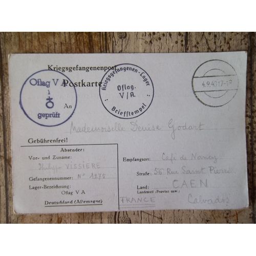 Oflag V-A Weinsberg Correspondance Prisonnier Officier 10.7.1940
