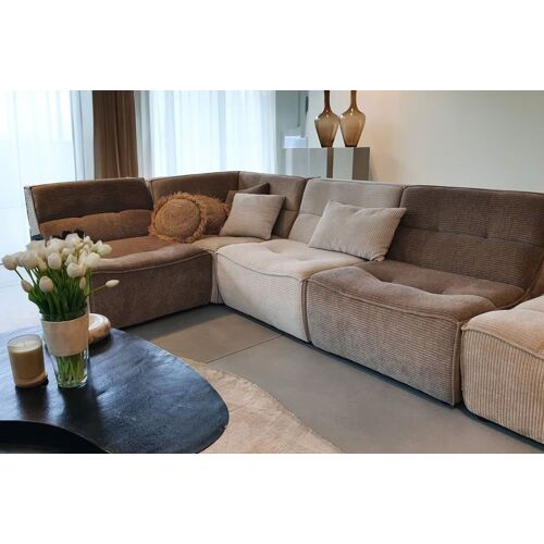Fauteuil chauffeuse d'angle lounge en velours côtelé taupe