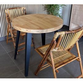 Table Repas Ronde Extensible Chêne Clair Et Métal Noir D80