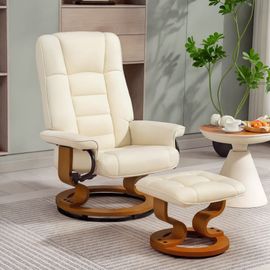 Fauteuil De Relaxation Inclinable Repose-Pied Cadre En Bois Crème