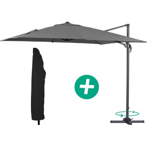 Parasol Jardin Déporté Alu "Sun 3" - Carré - 3 X 3 M - Gris + Housse De Protection
