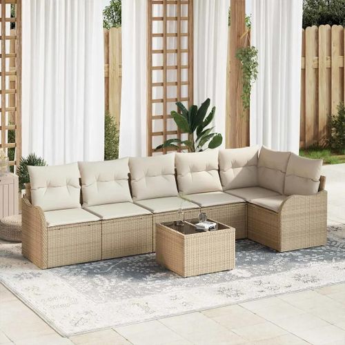 Vidaxl Set De Canapé De Jardin 7 Pièces Avec Des Coussins En Poly Rotin Marron.