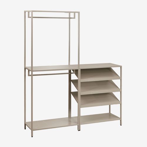 Armoire modulaire ouverte Janine 2 pièces avec porte-manteau et porte-chaussures bas en acier Moka Brown