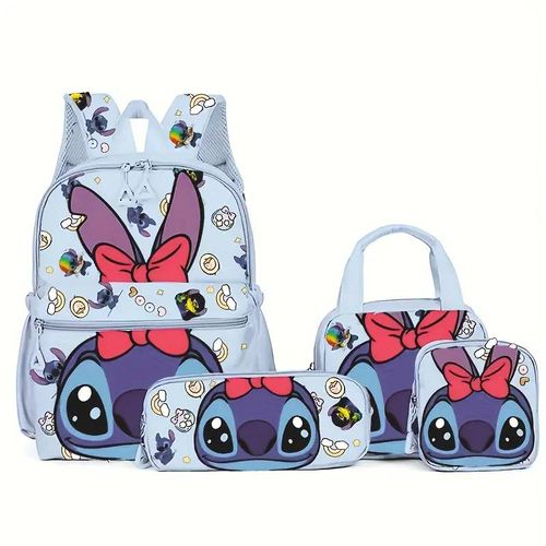 Sac à Dos Stitch 4 Pièces bleu clair– Ensemble Rentrée Scolaire Fille Tendance