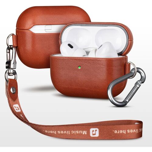 LORANKA-Haobobro Full Grain Leather Case - Coque AirPods Pro - Livré avec Une Dragonne et Porte-clés - Étui en Cuir pour AirPods Pro 1 génération - Housse Cover Protection AirPods Pro 1 - Marron