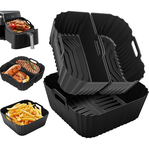 Moule Silicone Air Fryer 19-23cm pour Philips 6.2L NA230 HD9270, Moulinex 7.5L, Cecotec/Cosori/Aigostar/Russell Hobbs, Réutilisable Carré Airfryer Accessoires pour Friteuse à Air, Micro-ondes (Noir)