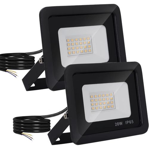 Asfasfq-Lot De 2 Spots Led D'extérieur 20 W Led Extérieur Étanche Ip65 4500 K Blanc Neutre Pour Jardin, Cour, Garage - Noir