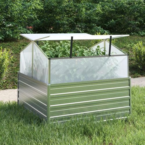 Prolenta Premium - Lit Surélevé De Jardin Avec Serre 100x100x85 Cm Argenté