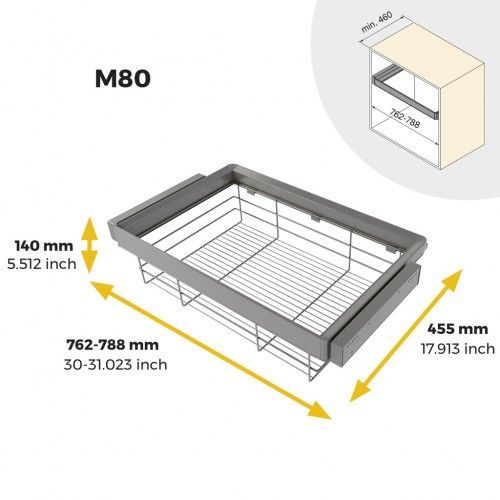 Kit Panier En Fils D'acier + Cadre Pour Dressing Quartz - Finition Titane - Module 800 Mm Emuca