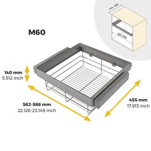 Kit Panier En Fils D'acier + Cadre Pour Dressing Quartz - Finition Titane - Module 600 Mm Emuca