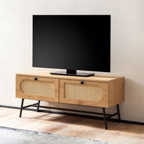 Lowboard Meuble Tv 100 Cm Meuble Tv Tiroir Rangement En Rotin