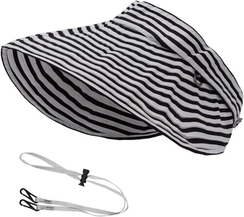 KAL-Chapeau À Visière Rayée À Large Bord - Pour Femmes Protection Uv400 Casquette De Visière De Plage Voyage Chapeau De Soleil De Plage En Plein Air