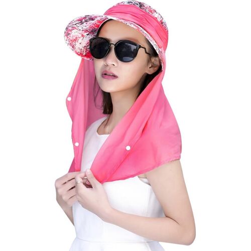 KAL-Femme Chapeau De Soleil Masque De Visage Casquette À Visière Anti-Soleil Pliable Mask Pêcheur Capeline D'Été Protection Du Cou Contre Upf 50+ Chapeau De Pêche Bonnet Anti Moustique Pour Voyage