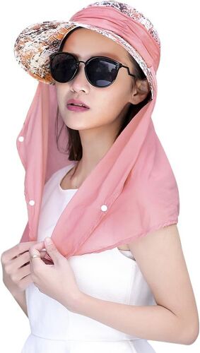 KAL-Femme Chapeau De Soleil Masque De Visage Casquette À Visière Anti-Soleil Pliable Mask Pêcheur Capeline D'Été Protection Du Cou Contre Upf 50+ Chapeau De Pêche Bonnet Anti Moustique Pour Voyage