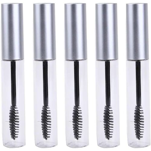 Kal-5 Pièces Flacon Mascara Remplissable Avec Brosse Et Récipient, Entonnoir Transparent, Portable Pour Remplissage Mascara À L'huile De Ricin (10ml) (Argent) 