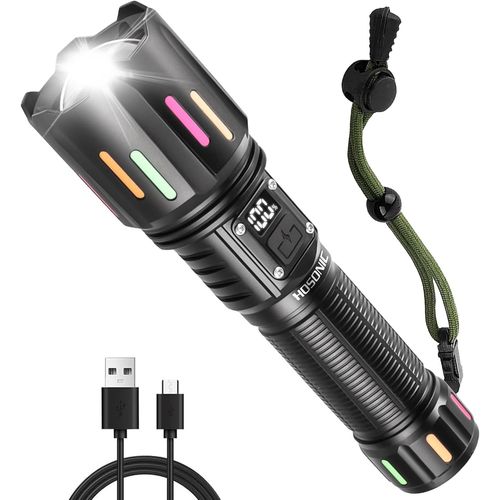 Dool-Lampe De Poche Led Ultra Puissante 3000 Lumen Zoomable Tactique Lampe Torche Rechargeable Avec 5 Modes D'éclairage Ipx4 Étanche À L'eau Torche Pour Camping Randonnée Outdoor Urgence