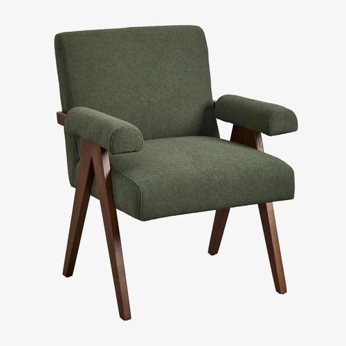 Lot De 4 Chaises De Salle À Manger Avec Accoudoirs En Bois Et Tissu Bouclé Lucca