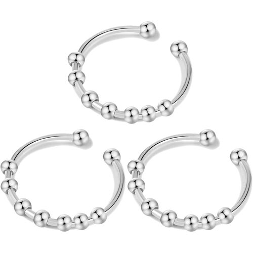 KAL-- 3 Pcs Anneau En Acier Inoxydable Résistant À L'Anxiété Anneau Anti-Stress Anneau De Décompression Ensemble D'Anneaux Pivotants Ajustables Anneau De Bout De Doigt Femmes Hommes (Argent)