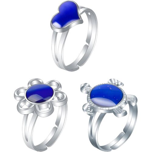 Tianyi-Lot De 3 Bagues À Changement De Couleur, Bagues D'humeur, Bagues Réglables, Bagues Pour Filles, Bagues Créatives, Bagues Amusantes, Bagues D'ambiance Changeantes En Métal, Métal, Pierre