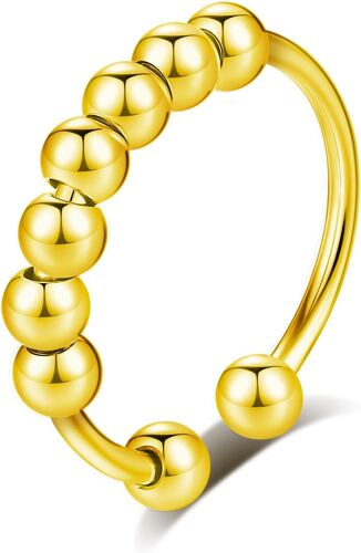 Kal-Bague Anti Stress Femme, Perles Bague D'anxiete Réglable Bague Anneau Tournant Anneau Ouvert Spinner Anxiété Fidget Pour Femme
