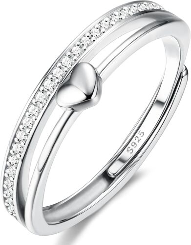 Kal-Bague Argent 925 Femme Bague Coeur Reglable Bague Plaqué Or 14k Bague Empilables Cz Alliance Femme Bague De Fiancailles Bague Promesse Mariage Bague Pouce Bague Femme Argent Bague Femme Or