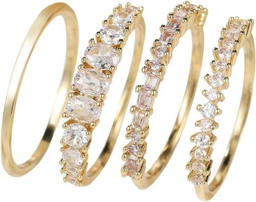 Kal-4 Pcs Bague Femme Empilables Bague Fiançailles Tendance Pour Femme Bague Riche En Oxyde De Zirconium Hypoallergénique Cadeau D'anniversaire Bijoux Brillant Cadeau Femme