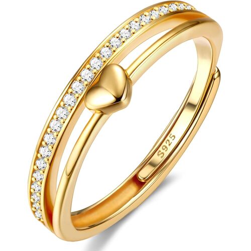 Kal-Bague Argent 925 Femme Bague Coeur Reglable Bague Plaqué Or 14k Bague Empilables Cz Alliance Femme Bague De Fiancailles Bague Promesse Mariage Bague Pouce Bague Femme Argent Bague Femme Or
