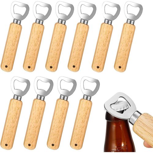 Letnerny-Ouvre-Bouteilles, 10 Pièces Poignée En Bois Ouvre-Bouteille De Bière Portable Durable Ouvre-Bouteille En Bois Naturel Grand Cadeau Pour Hommes