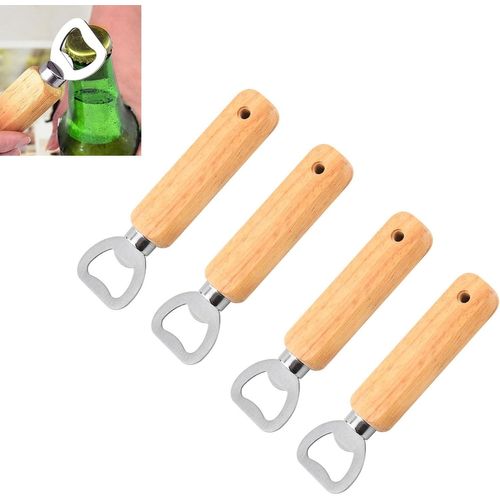 Letnerny-4 Pièces Ouvre Bouteille Bois,Poignée Bois Ouvre Bouteille,Décapsuleur Personnalisé Ouvre,Décapsuleur Bois,Ouvre Bouteille,Bière Portable Pour Bar,Décapsuleur En Acier Inoxydable Avec Poigné