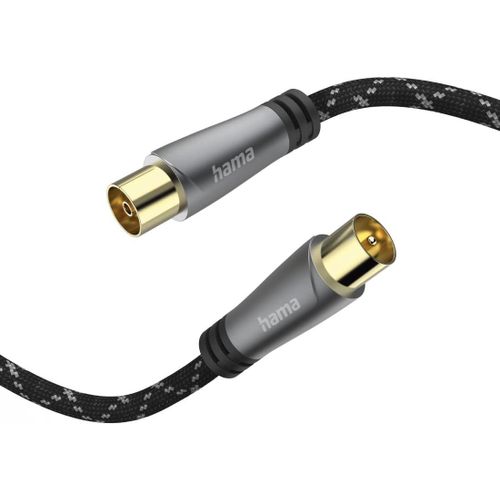Câble d'antenne TV (Cable coaxial blindé 9.5mm,Mâle/Femelle,Fiches Plaquées Or,Garantie 30ans,1.5m,120dB) Gris Noir