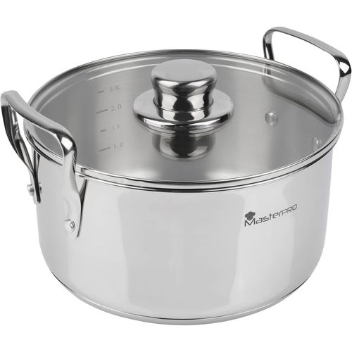 Asfasfq-Masterpro Smart - Batterie De La Cuisine - Ensemble De 6 Pièces Avec Couvercle En Verre De 20, 24 Et 28 Cm - Fabriqué En Acier Inoxydable - Pans De Cuisine - Compatible Avec Toutes Sortes De