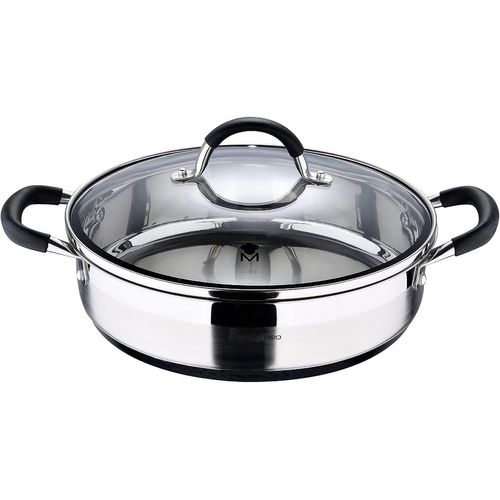 Asfasfq-Masterpro Foodies | Faitout Bas Avec Couvercle En Verre | Contenance 3,8l | Faitout En Acier Inoxydable | Résistant, Facile À Nettoyer | Pour Tous Types De Cuisinières