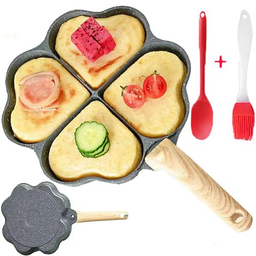 Kyaoayo-4 Emplacements, Poêle À Oeufs En Forme De Coeur, Poêle À Omelette Antiadhésive En Aluminium Pour Petit-Déjeuner Oeuf Au Plat, Pour Cuisinière À Gaz Et Cuisinière À Induction