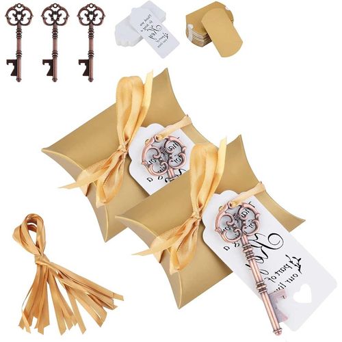 Letnerny-Lot De 50 Bonbonnières De Mariage Pour Invités, Décapsuleur, Boîte À Coussin Avec Étiquette Cadeau Pour Fête De Mariage