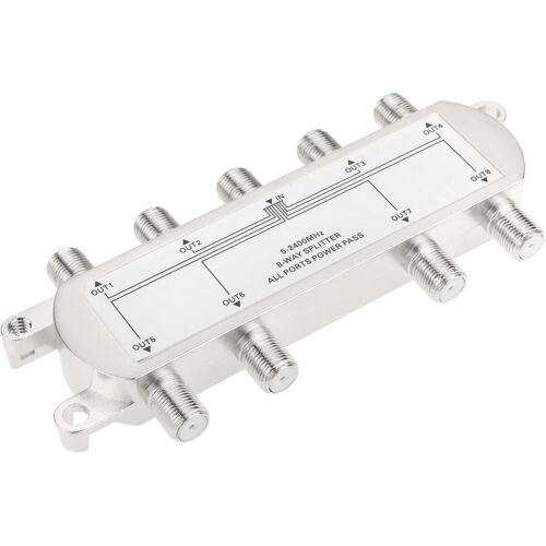 1 répartiteur de câble coaxial numérique à 8 voies 5-2400 MHz compatible avec RG6 Distribue des signaux Internet TV satellite à plusieurs appareils