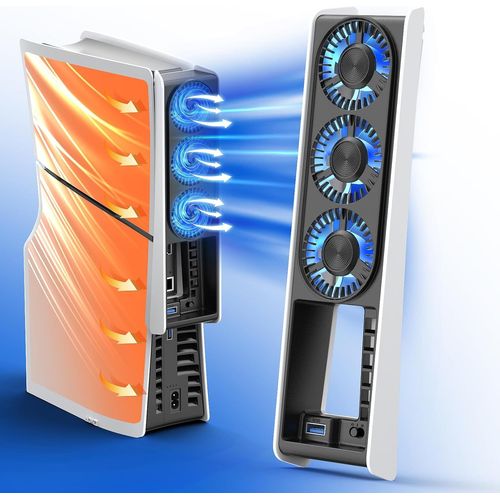 Ventilateur De Refroidissement Pour Ps5 Slim - Auto On/Off Ventilateur Silencieux - Avec 2 Vitesses Et Port Usb 3.0
