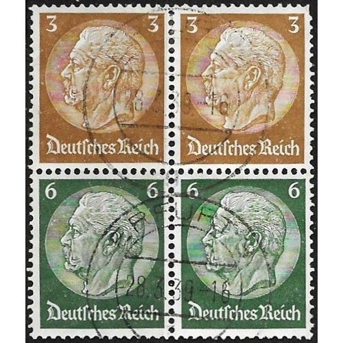 Allemagne, 3ème Reich 1933 / 1936, Beau 4 Timbres Oblitérés Yvert 441 Et 445, Maréchal Hindenburg 3pf. Bistre Brun Et 6pf. Vert Foncé.