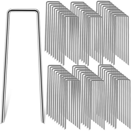 Yemaesre-Lot De 60 Piquets De Fixation Pour Jardin - 150x36mm Ø 3mm Piquets De Fixation En Acier Galvanisé Forme De U Pour Toiles De Paillages, Grillage Et Filets