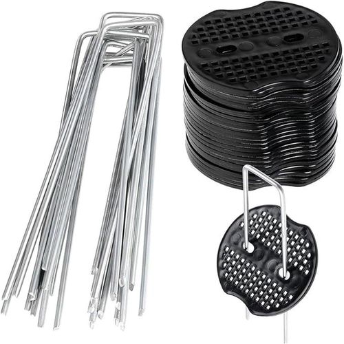 Yemaesre-Sardines De Fixation,Piquet Ancrage,Piquet Cloture,Agrafes Pour Toile De Paillage,50 Piquets De Jardin Avec 50 Rondelles,Piquets De Fixation En Acier Galvanisé Pour Toiles De Paillages Et De