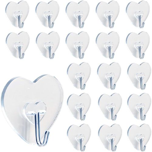 Lot De 50 Crochets Adhésifs En Forme De C?ur Transparents Et Imperméables Pour Salle De Bain,Peignoir,Serviette,Placard,Bureau,Garage