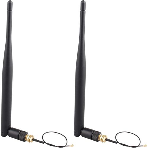 LETNERNY-2 Pièces Antenne Wifi 2.4G 5Db Pr Rp-Sma Noire Extenseur De Plage Wlan Amovible Booster Wifi Avec Antenne U.Fl Vers Rp-Sma 3G 4G Wifi Coaxial Rf 15Cm 1.13 Câble