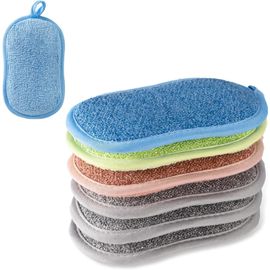 LETNERNY-6 Eponge Magique À Vaisselle Lavables En Microfibre, Éponges Eponge Reutilisable Lavable, Un Côté Rugueux Et Un Côté Doux Pour Casseroles, Poêles, Vaisselle