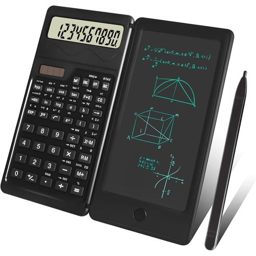 ASFASFq-Calculatrice, Qoosea Calculatrice Scientifique avec Tableau d'Ecriture Effaçable, Calculatrice de Physique Mathématique à 12 Chiffres pour Calcul de Bureau, Lycée et Collège (Noir)