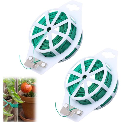 ASFASFq-Attaches de Jardin pour Plantes, Fil Jardinage Vert, Câble d'attache de Fil Plante, Fil de Fer Jardin, Rouleau de Lien Plastique Armé, Lien Attache Plante pour Fixer Les Branches, 100 Mètres,