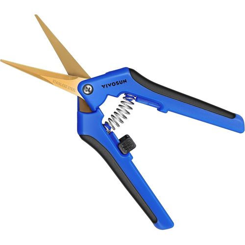 Sécateur 16,5cm avec lames courbes revêtues de titane, poignée de blocage, sécateur pour fleurs roses fruits plantes jardin, bleu