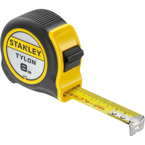 SUBZONAL-STANLEY Mètre 8 M X 25 mm Bi Matière Tylon - Boitier Ergonomique - Ruban en Acier Laqué - Crochet Deux Rivets - Position Du Zéro Réel - Blocage Du Ruban - Retour Automatique 0-30-657