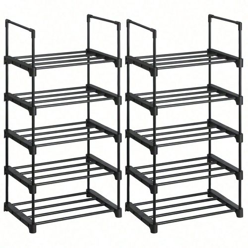 Étagères À Chaussures À 5 Niveaux, Lot De 2, Porte-Chaussures En Métal, Empilable, Peu Encombrant, Multifonctionnel, Noir
