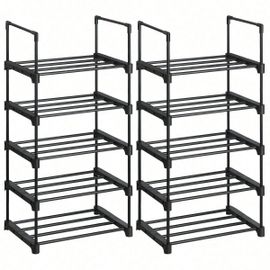 Étagères À Chaussures À 5 Niveaux, Lot De 2, Porte-Chaussures En Métal, Empilable, Peu Encombrant, Multifonctionnel, Noir